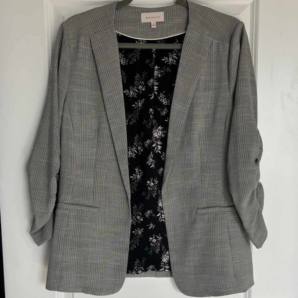 Skies Are Blue Gray Plaid Blazer